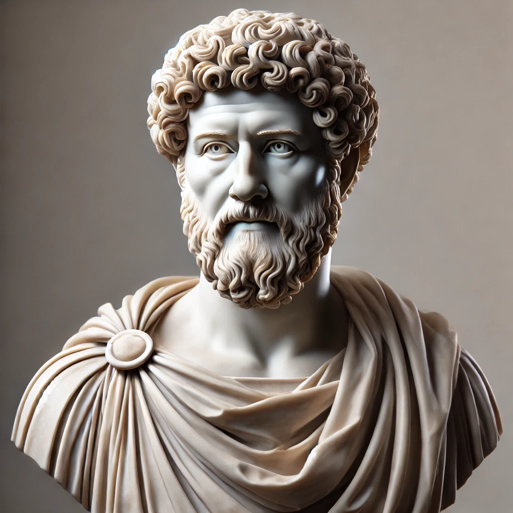 A classical bust of Marcus Aurelius, symbolizing the integration of political authority with the Stoic commitment to rational capacity and human dignity.
