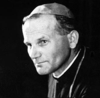 A portrait of St. John Paul II, representing the integration of intellectual philosophy (Personalism) with the global defense of human dignity.