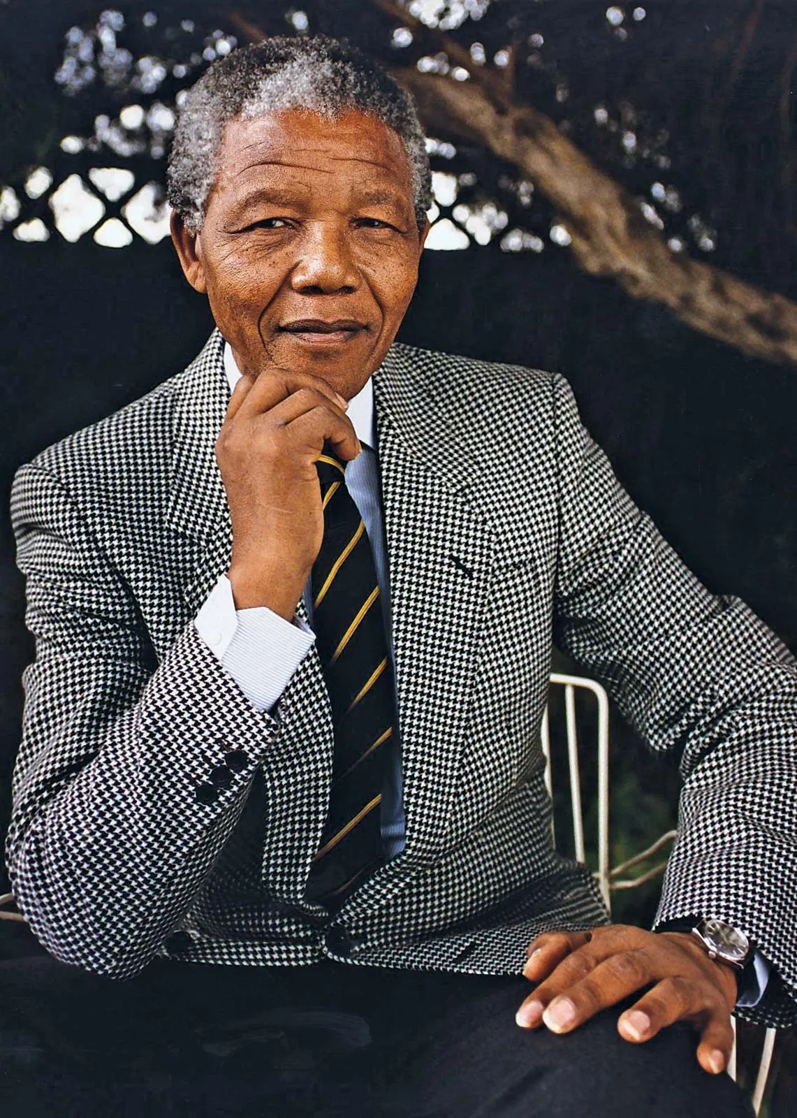 A portrait of Nelson Mandela, symbolizing the power of independent agency and moral courage in the face of systemic oppression.