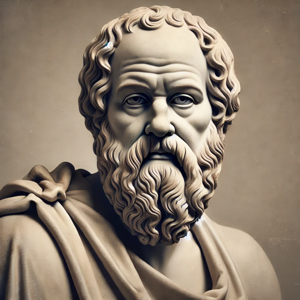Socrates A classical bust of Socrates, representing the Ideological Development of rational inquiry and the defense of the individual conscience against political force.