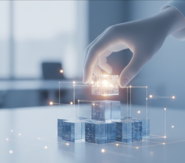 An AI generated image used to illustrate the intersection of human intelligence and AI-assisted scaffolding in research.